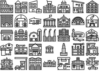 Set Of Linear Building Icons Silhouette Vector Logo Design Containing Building,House,Car,Garage,Castle Business Infographic Elements Logo Vector Illustration