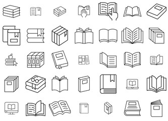 Set Of Linear Book Icons Silhouette Vector Logo Design Containing Book,Education,Study,Reading,Knowledge Outline Icons Collection. Simple Vector Illustration