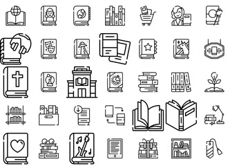 Mega Set Of Vector Book Lover Icons Web Header Banner Design Containing Books,Exchange,Theater-Book,Book,Open-Book Vector Icon Set Linear Pictogram Pack