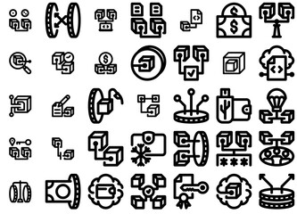 Mega Set Of Vector Blockchain Vector Symbols Apps, Websites Ui Designs Suitable For Cryptocurrency,Network,Crypto,Block-Chain,Blockchain Outline Icons Collection. Simple Vector Illustration