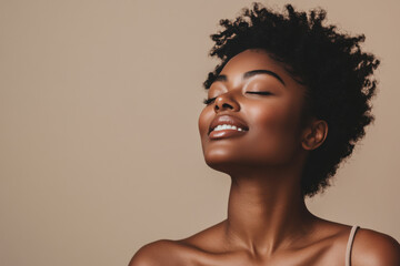 A close up of a black woman's face with her eyes closed