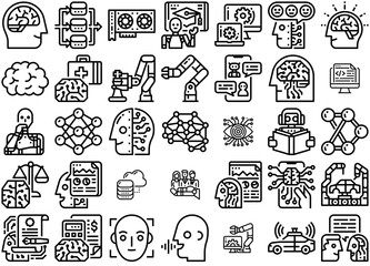 Set Of Artificial Intelligence Outline Isolated Silhouette Solid Icons With Computer,Ai,Artificial,Intelligence,Technology Infographic Simple Vector Illustration Logo