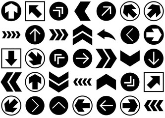 A Collection Of Arrow Isolated Silhouette Solid Icons With Navigate,Diagonal-Right-Arrow,Direction,Orientation,Navigation Infographic Simple Vector Illustration Logo