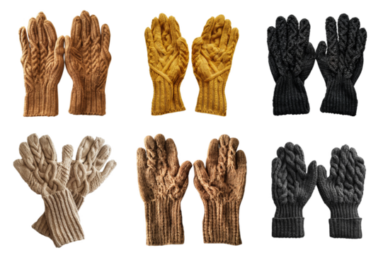 Six Pairs of Knitted Gloves in Different Colors