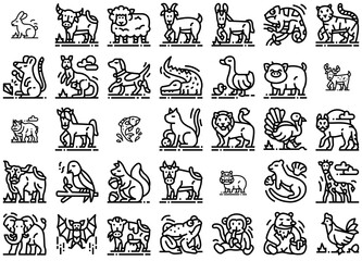 A Collection Of Animal Icons Collection Isolated Silhouette Solid Icons Including Zoo,Pet,Wildlife,Animal,Cow Vector Icon Set Linear Pictogram Pack