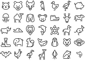 Set Of Linear Animal Outline Minimal Icons Web Header Banner Design Containing Zoo,Animal,Wildlife,Sea,Predator Vector Illustration Linear Pictogram Pack