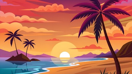 Sunset beach scene tropical