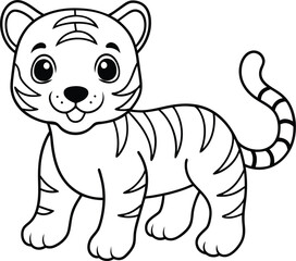 Naklejka premium Baby tiger outline vector art, tiger silhouette, line art or sketch for kids coloring.