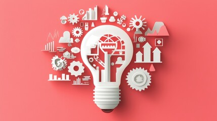 Fototapeta premium Illuminating the Future: 3D Light Bulb with Futuristic Design for Innovation and Growth - Flat Design Illustration, Generative Ai