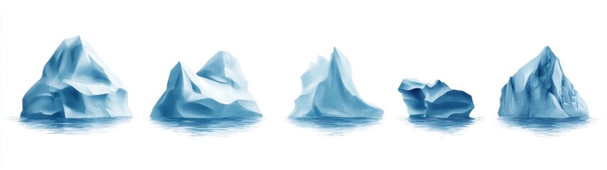 Obraz premium Five Icebergs Floating on a Calm Sea