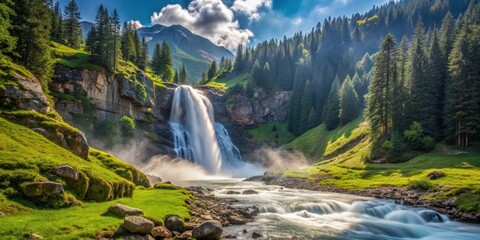 Fototapeta premium Summer view of majestic Krimml Waterfall in Austria , nature, landscape, travel, destination, waterfall, scenic, Austria