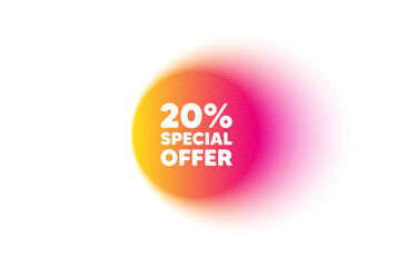 Color gradient circle banner. 20 percent discount offer tag. Sale price promo sign. Special offer symbol. Discount blur message. Grain noise texture color gradation. Gradient blur text balloon. Vector