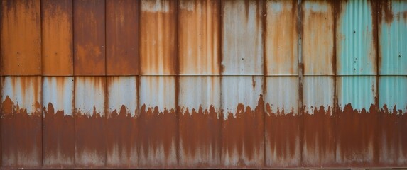 Weathered Metal Sheet Wall with Rust and Peeling Paint