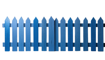 Blue Wooden Picket Fence cut out transparent isolated on white background PNG file