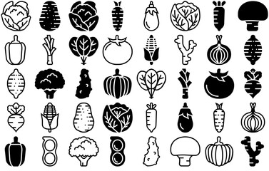 Set Of Linear Vegetables Icons Silhouette Vector Logo Design Containing Food,Foodstuff,Vegetable,Vegetables,Produce Infographic Simple Vector Illustration Logo