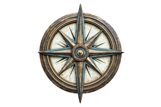 Vintage Nautical Compass cut out transparent isolated on white background PNG