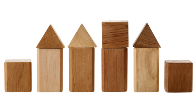 Wooden Blocks cut out transparent isolated on white background PNG