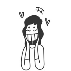 hand drawn doodle happy woman with blushing face in romantic thought