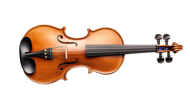Elegant wooden violin on white background, showcasing fine craftsmanship and classic musical instrument design, perfect for music lovers and artists.