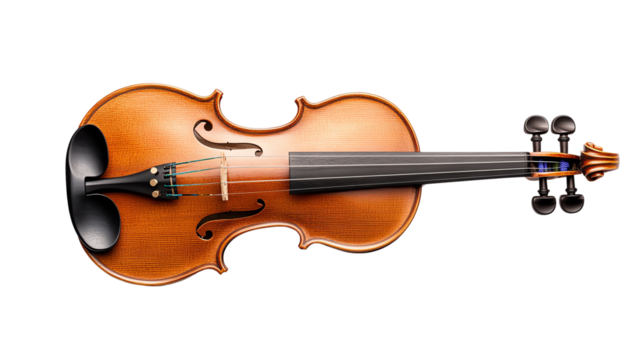 Elegant wooden violin on white background, showcasing fine craftsmanship and classic musical instrument design, perfect for music lovers and artists.