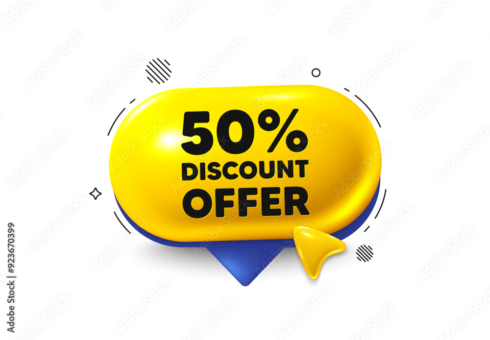 Wall mural offer speech bubble 3d icon. 50 percent discount tag. sale offer price sign. special offer symbol. d