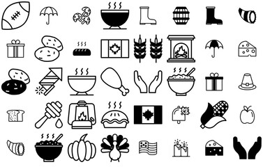 Set Of Thanksgiving Isolated Silhouette Solid Icons With Thanksgiving,Vegetable,Food,Chicken,Celebration Solid Icon Collection. Vector Illustration