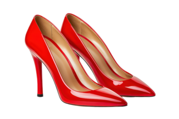 Pair of red high-heeled shoes cut out transparent isolated on white background PNG