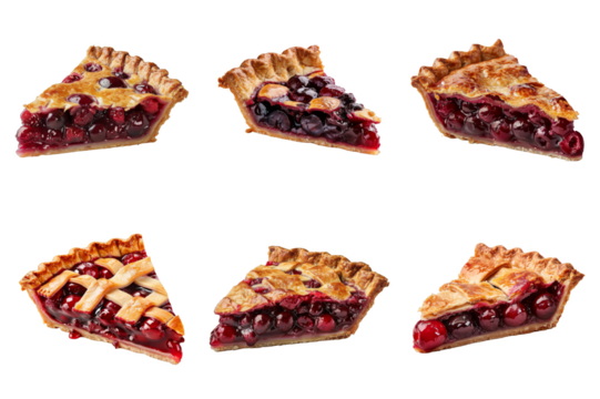 Six Slices of Cherry Pie with Different Crust Designs