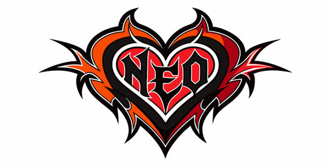 Heart tattoo Neo tribal set, gothic rock flame shape kit, vector u2k abstract love logo concept. Valentine punk retro sticker collection, neotribal web goth decoration. Stylised heart tattoo prints