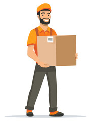 Worker with Box, Professional and Efficient Design - Flat Vector Illustration