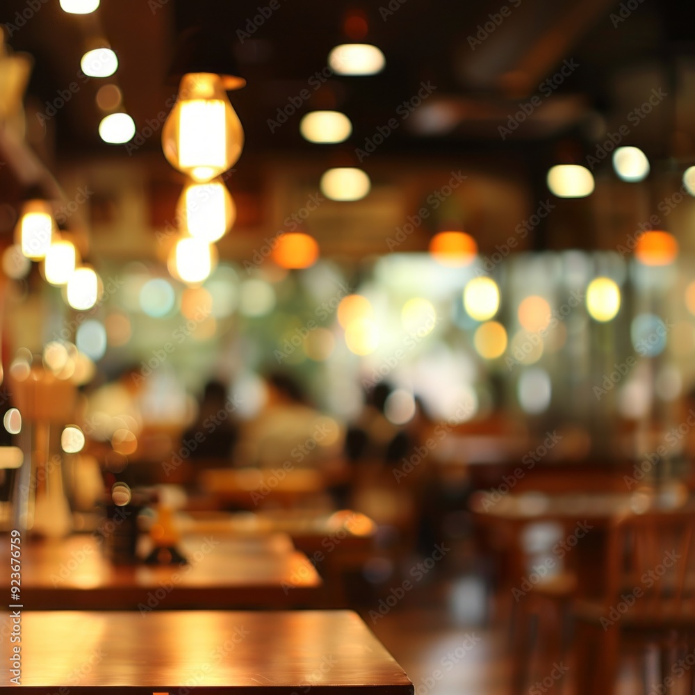 Poster Warm light flickers above wooden tables as diners engage in conversation, creating a lively yet intimate atmosphere