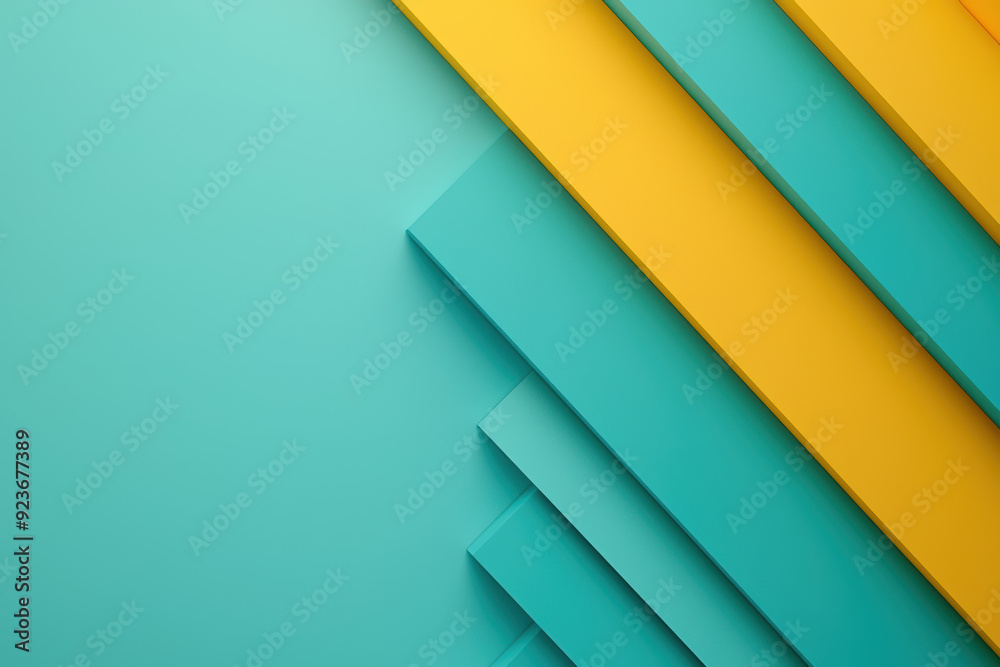 Wall mural modern abstract background with overlapping geometric shapes in vibrant teal and yellow colors. perf