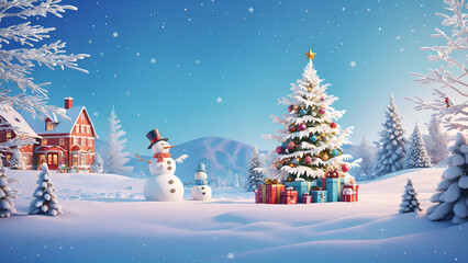 christmas tree and snowman