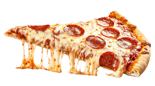 Delicious slice of pepperoni pizza with melted cheese, perfectly baked and ready to enjoy, showcasing a classic favorite meal.