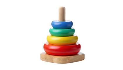 Rainbow Stacking Rings , A vibrant wooden toy for toddlers cut out transparent isolated on white background PNG