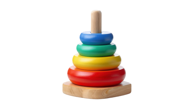 Rainbow Stacking Rings , A vibrant wooden toy for toddlers cut out transparent isolated on white background PNG