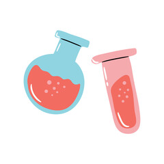 A test tube with liquid. Chemical reaction. Laboratory test tubes. Vector illustration