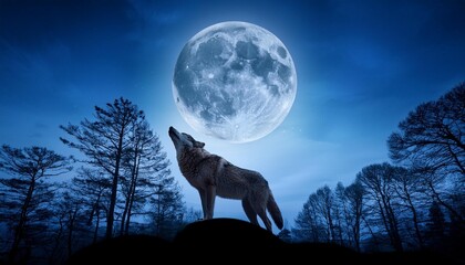 Lone wolf under full moon in mystical forest., generative IA
