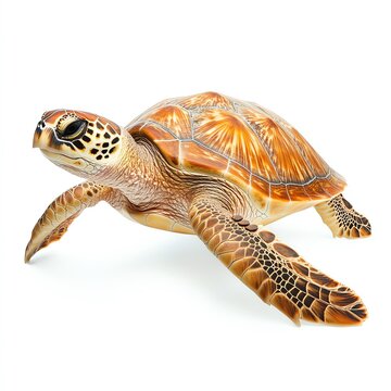 Close-up of a sea turtle against a white background, showcasing its intricate shell and vibrant colors. Perfect for nature-themed projects.