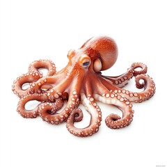 High-resolution image of an octopus displaying its eight arms and vibrant colors on a white background.