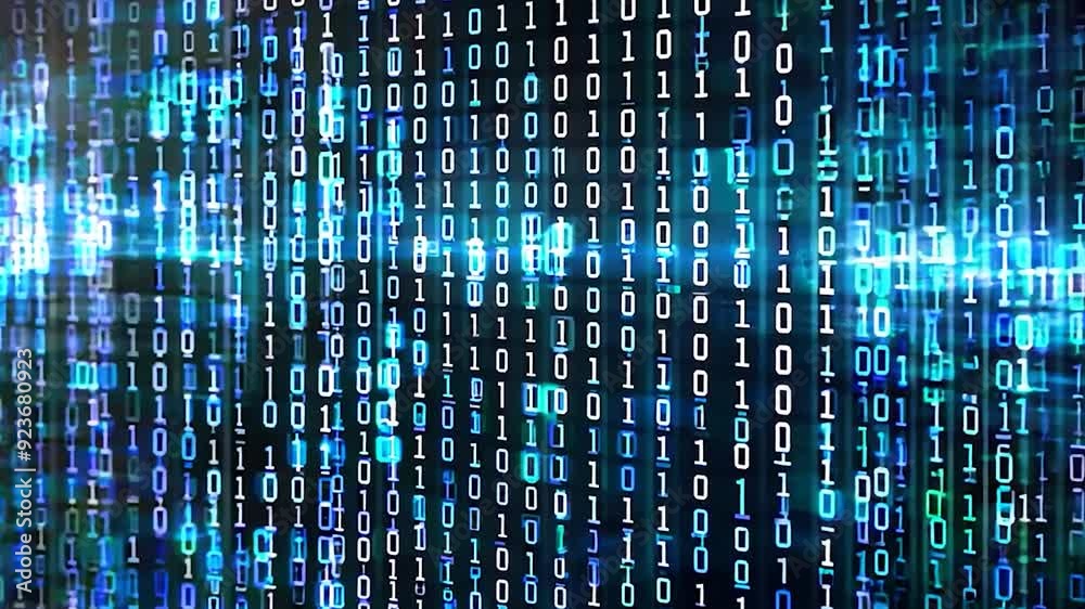 Poster binary one zero advanced computer coding hacking technology background zoom out animation