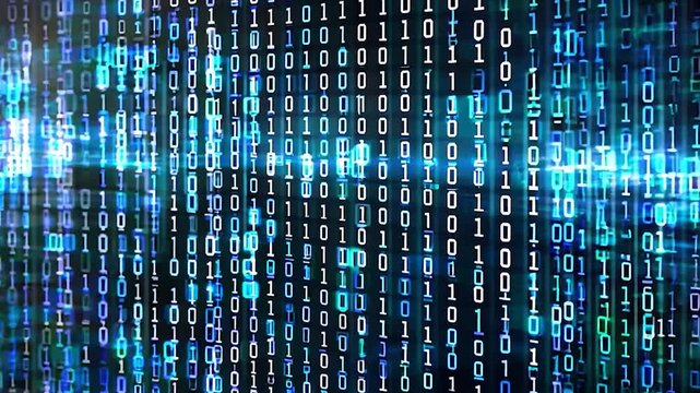 binary one zero advanced computer coding hacking technology background zoom out animation