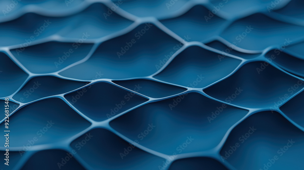 Poster abstract with blue geometric patterns creating a wavy mesh. the futuristic design highlights modern 