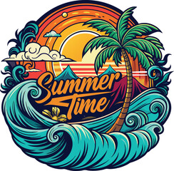 Summer time illustration for t-shirt design