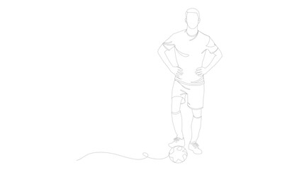 continuous line drawing of soccer player shooting vector illustration. Single one line art of young man playing soccer ball template.