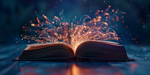 An open book with glowing pages and magical sparks, representing the power of storytelling to evoke emotions in readers.