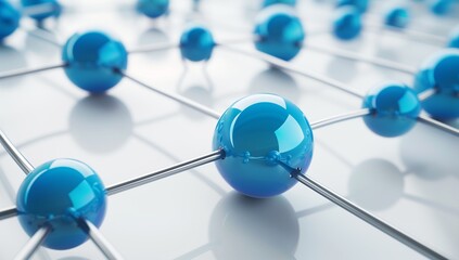 3D render of blue spheres connected by silver wire on a white background