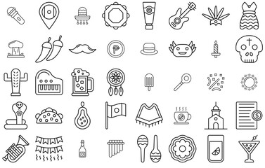 Set Of Mexico Line Icons Silhouette Vector Logo Design Containing Sound,Food,Mexico,Music,Drink Infographic Simple Vector Illustration Logo