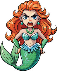 A angry mermaid cartoon illustration