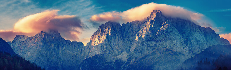 Triglav mountain peak at sunrise
